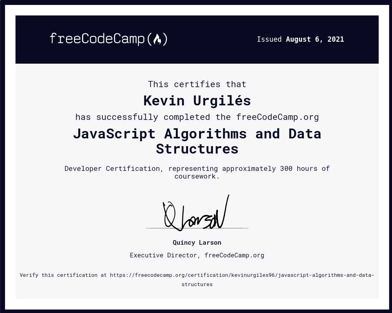 Certificado FCC Algorithms & Data Structures
